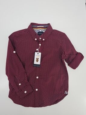 NWT Cactus Boys Burgundy Polka Dot Button Up Shirt Cotton Size 4 Preppy